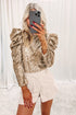 Sequin Mock Neck Bubble Sleeve Top